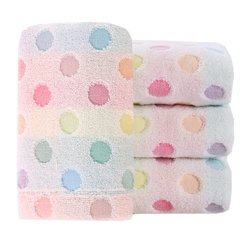Pidada hand towels set of 4 with colorful beige polka dots for stylish bathroom decor.
