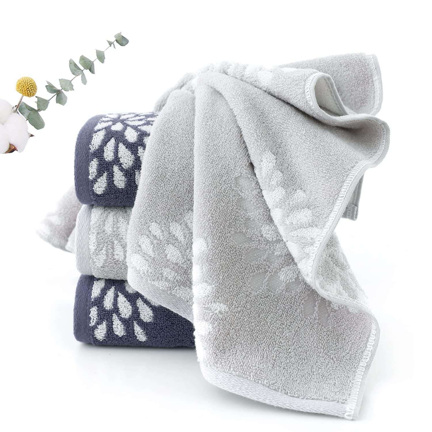 Pidada hydrangea towels stacked add chic bathroom decor.