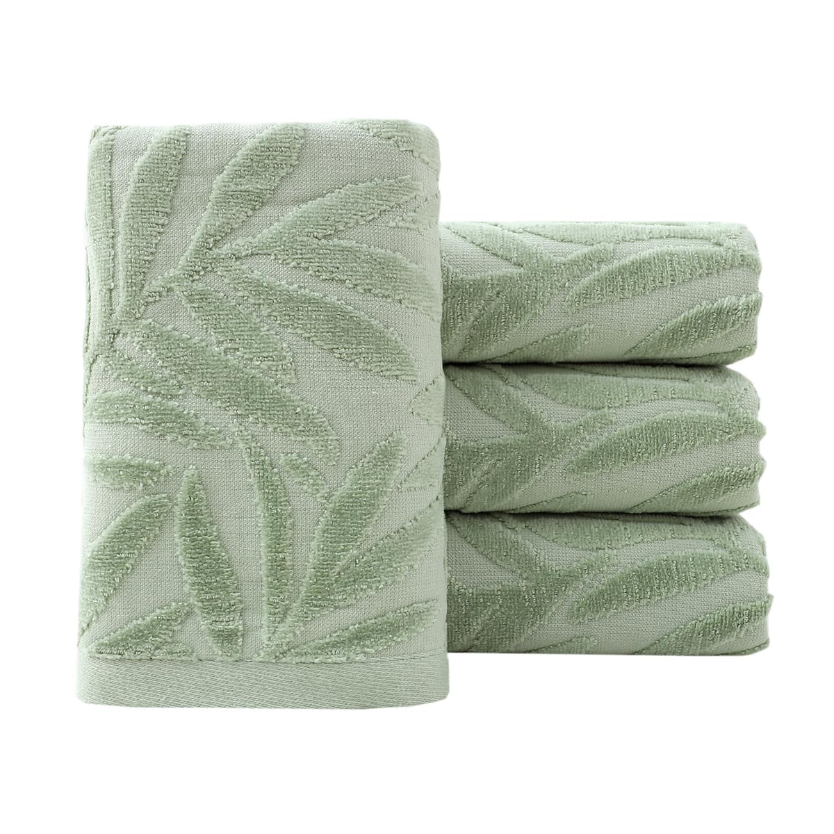Pidada leaf-pattern hand towels in green, soft cotton for everyday comfort.