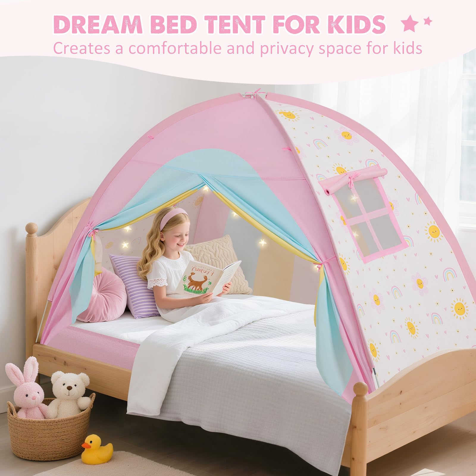 PIIKAGO tent includes an inner pocket to keep small toys organized.