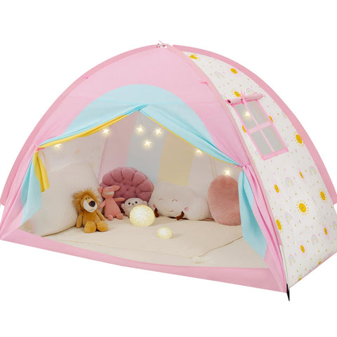 PIIKAGO twin bed tent with star lights creates a cozy sleep nook for kids.