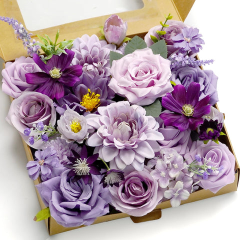 Piklado artificial purple flower combo set for wedding decor featuring roses and dahlias.