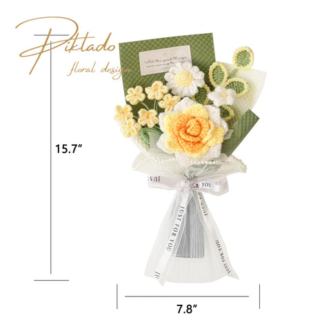 Piklado artisan flower bouquet yellow detail showcases meticulous weaving and vibrant color.