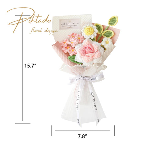 Piklado handwoven flower bouquet display emphasizes meticulous stitching and premium feel.