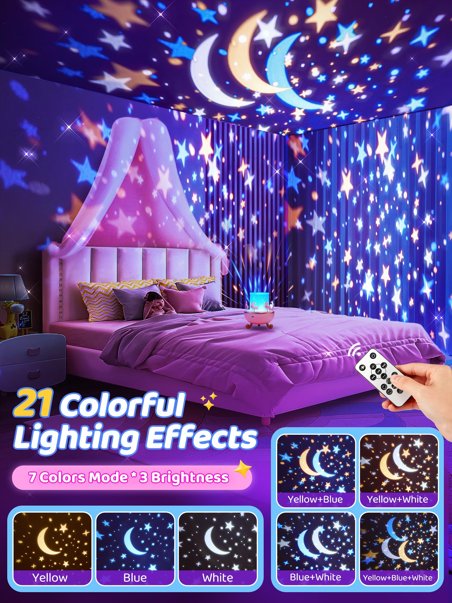 PIKOY 315 Lighting Modes in 7 colors brighten the entire room.
