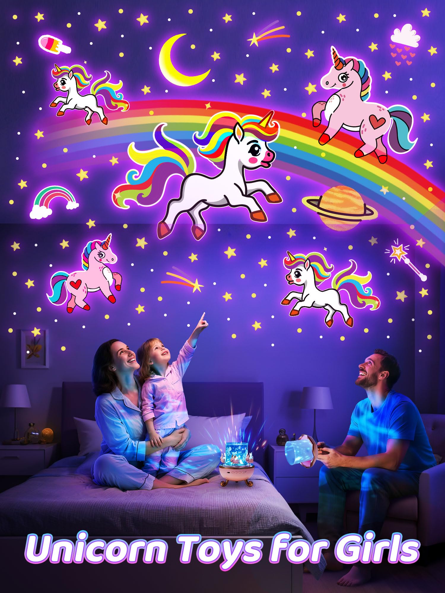 PIKOY 360-Degree Rotation brings stars and unicorns to life on walls.