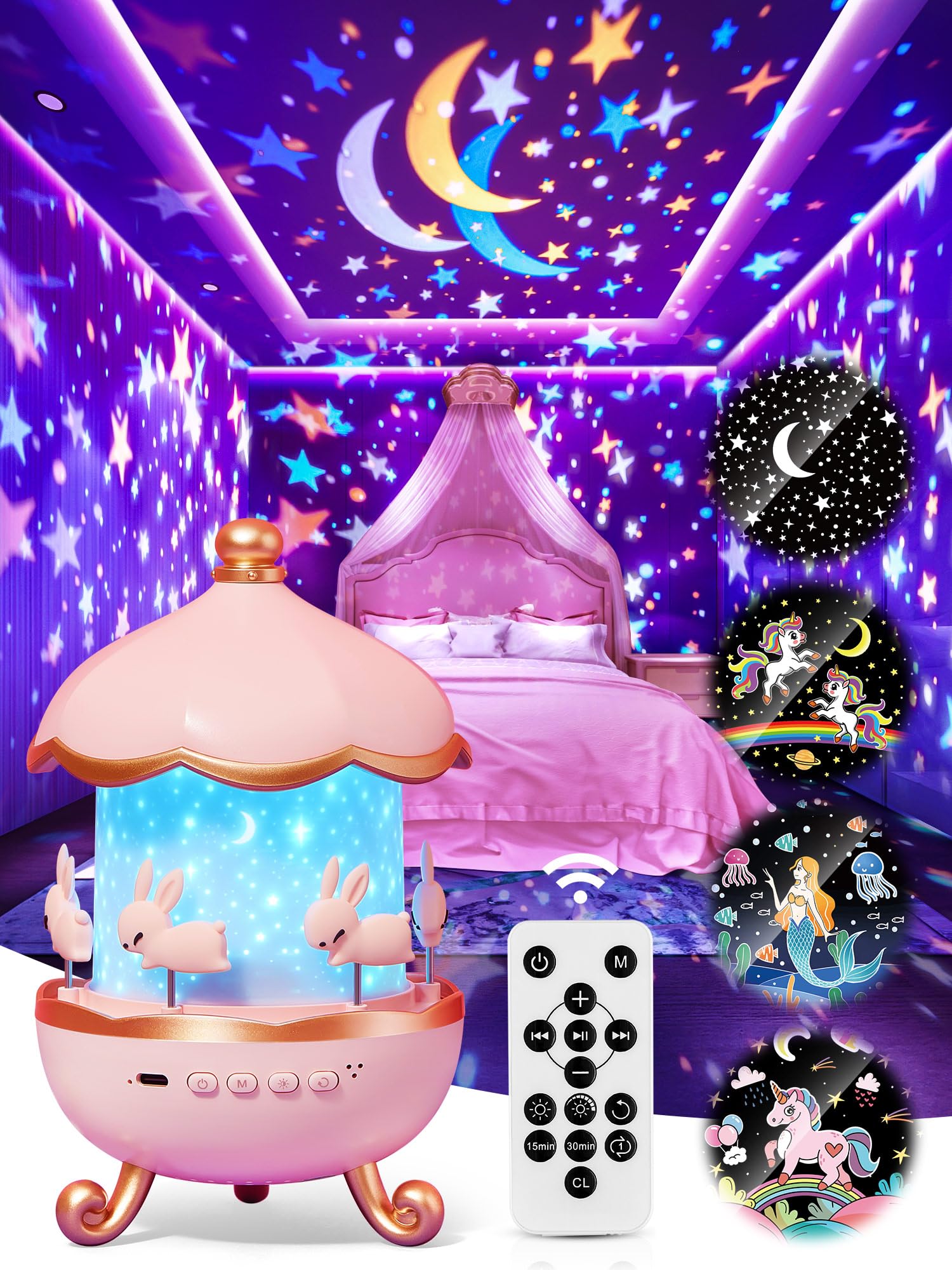 PIKOY Carousel Night Light Unicorn Toy provides magical bedtime glow for a girl's room.