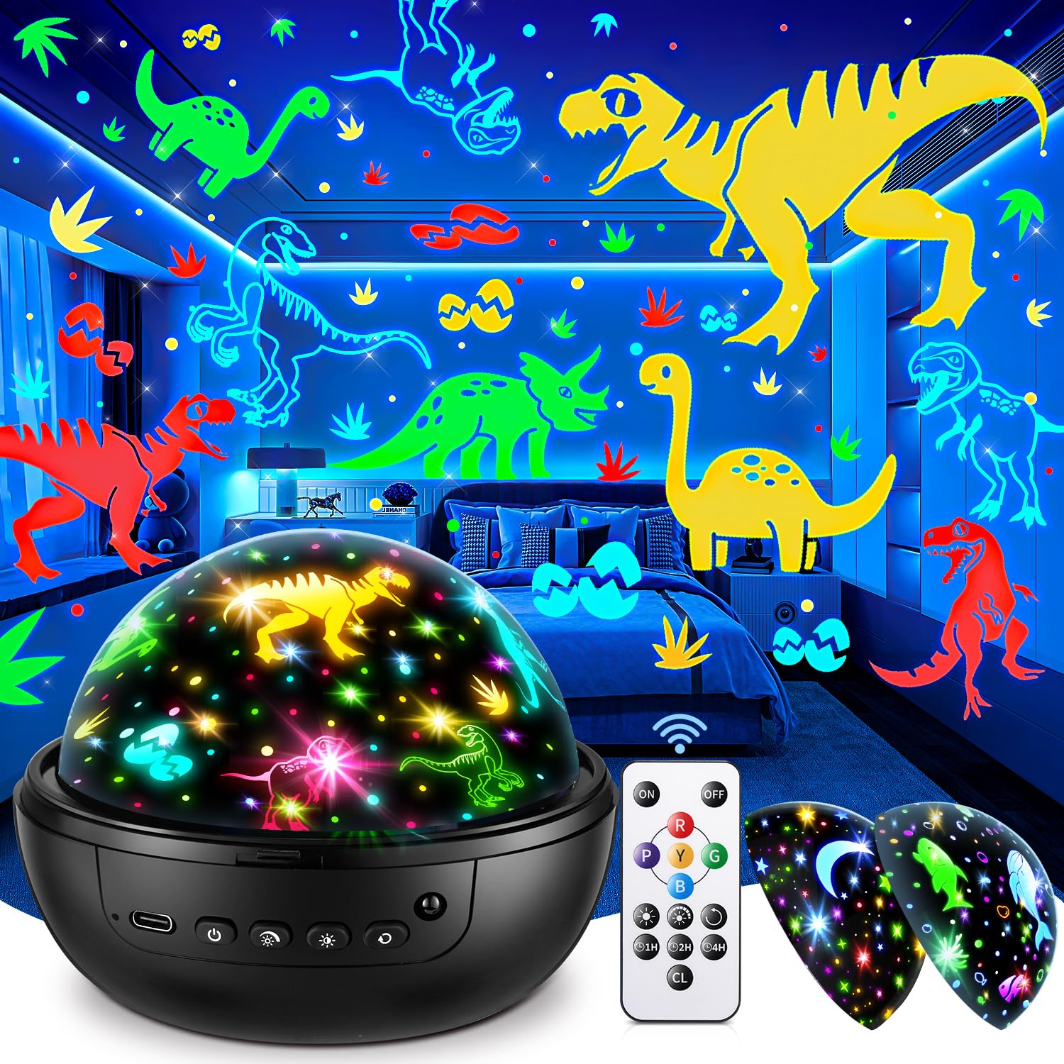 PIKOY Dinosaur Night Light Projector with 3 films projects ceiling imagery for imaginative bedtime