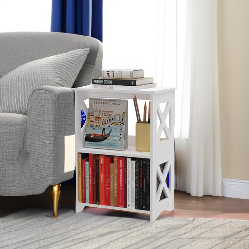 Pikpuk living room display white table for plants, cups, and magazines.