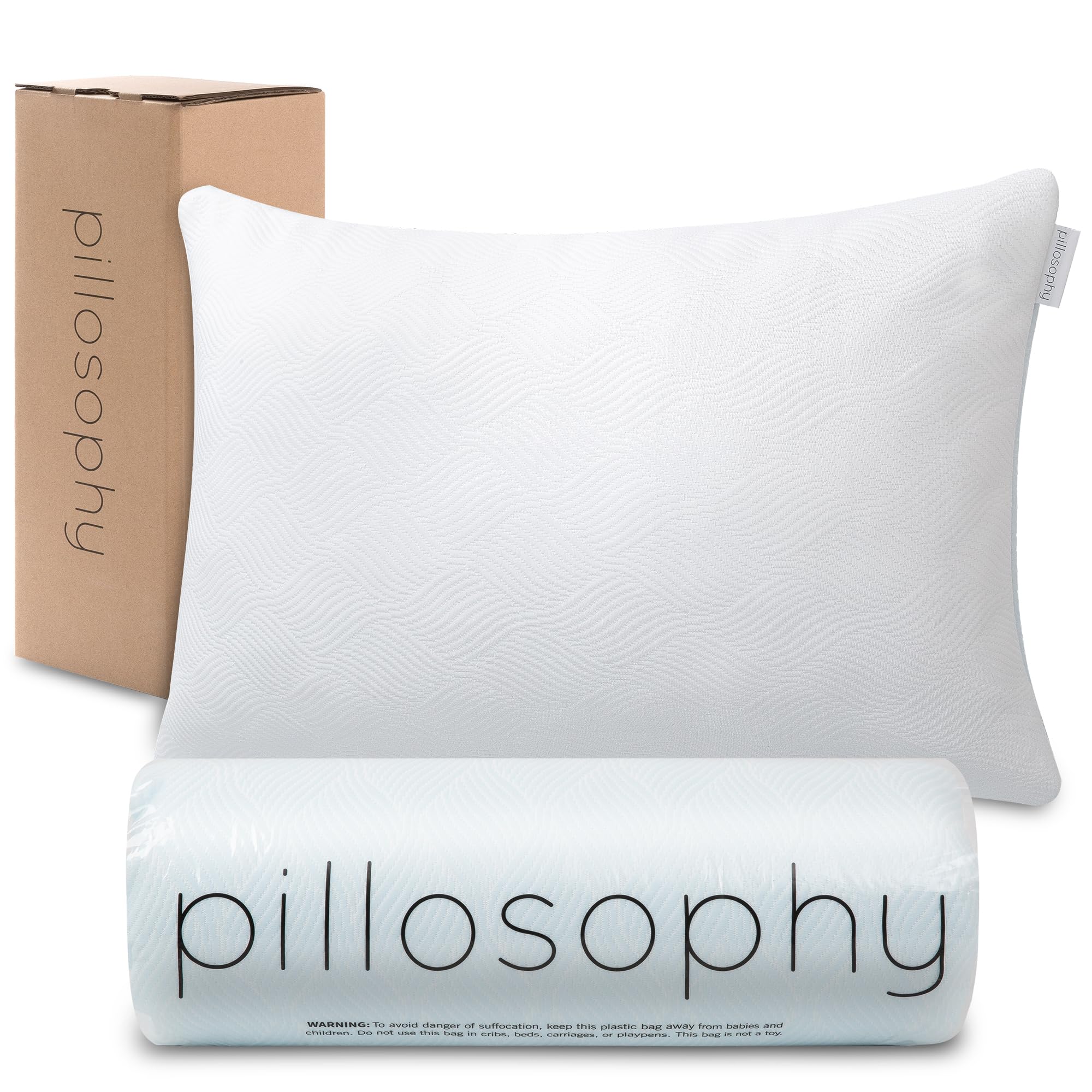 Pillosophy Original adjustable loft pillow fill close-up shows customizable height for neck support.