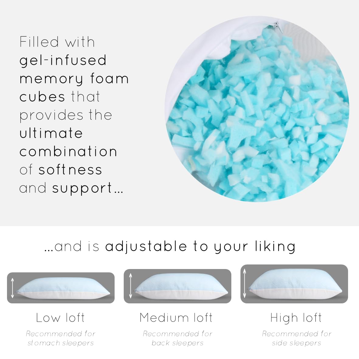 Pillosophy Original high density shredded foam preserves loft and shape.