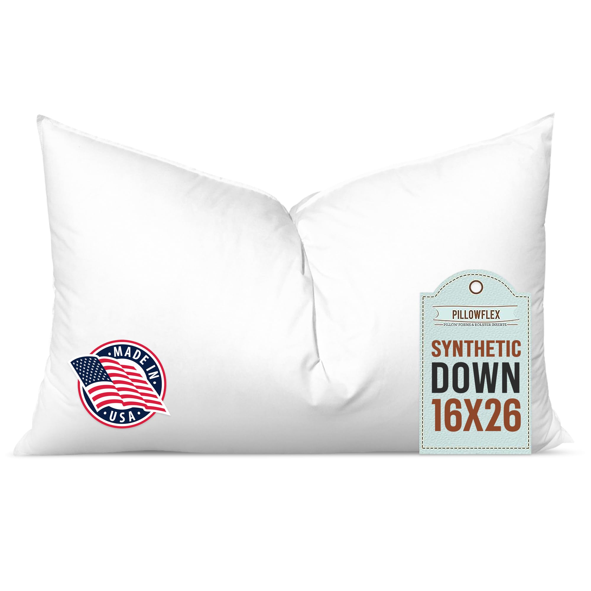 Pillowflex 16x26 pillow insert shown in a decorative sham with plush, ultra-soft loft.