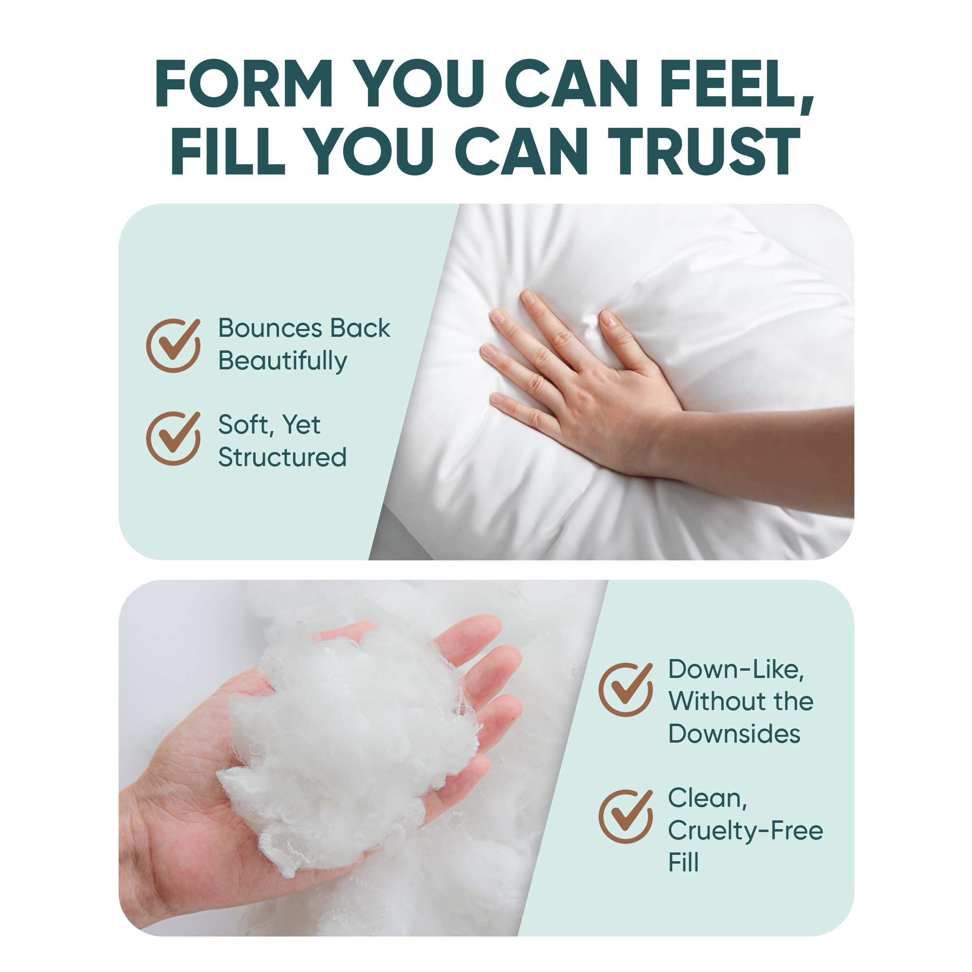 Pillowflex durable fluffy insert 22x22, heavyweight feel for lounging.