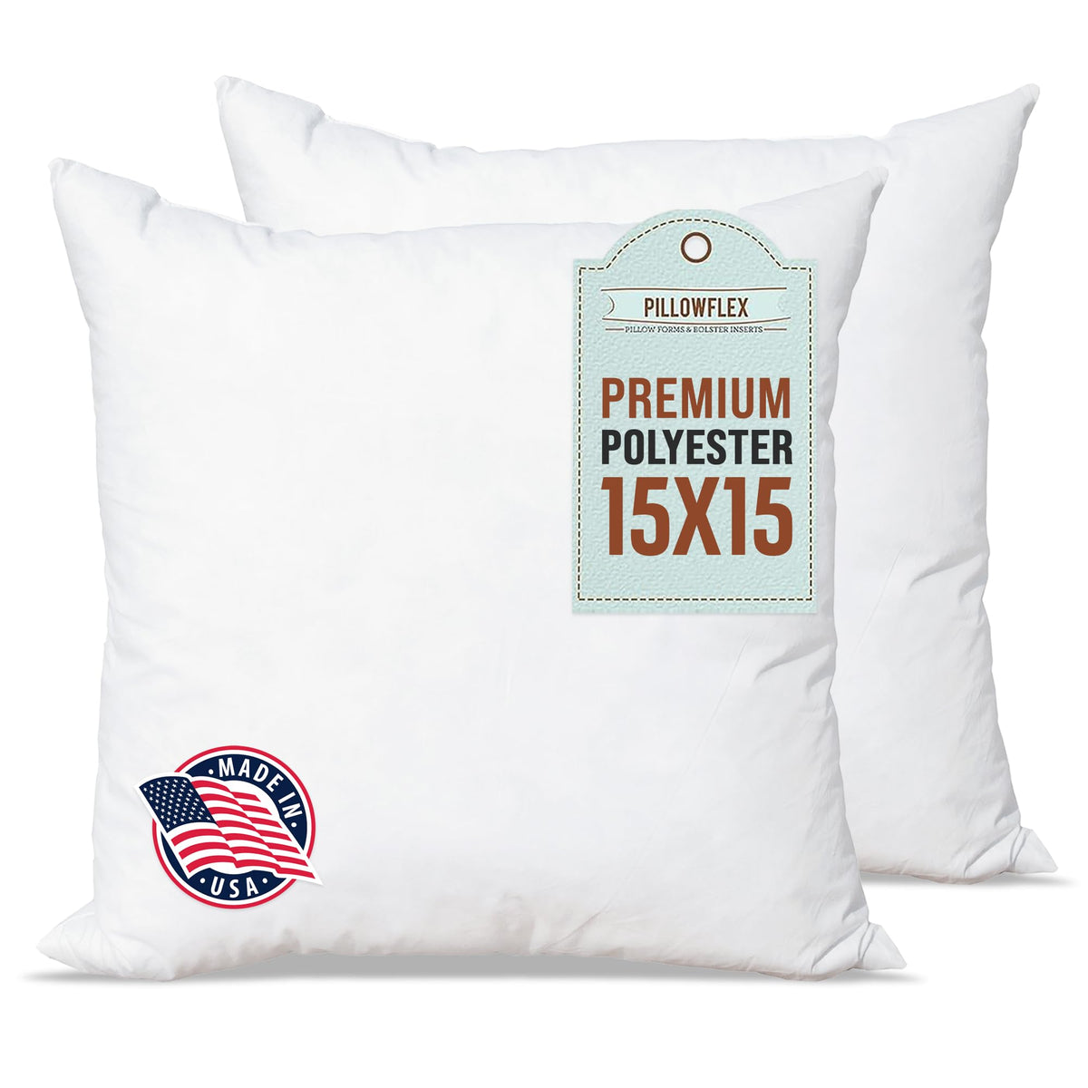 Pillowflex premium pillow insert 15x15 square with soft loft for plush cushions.
