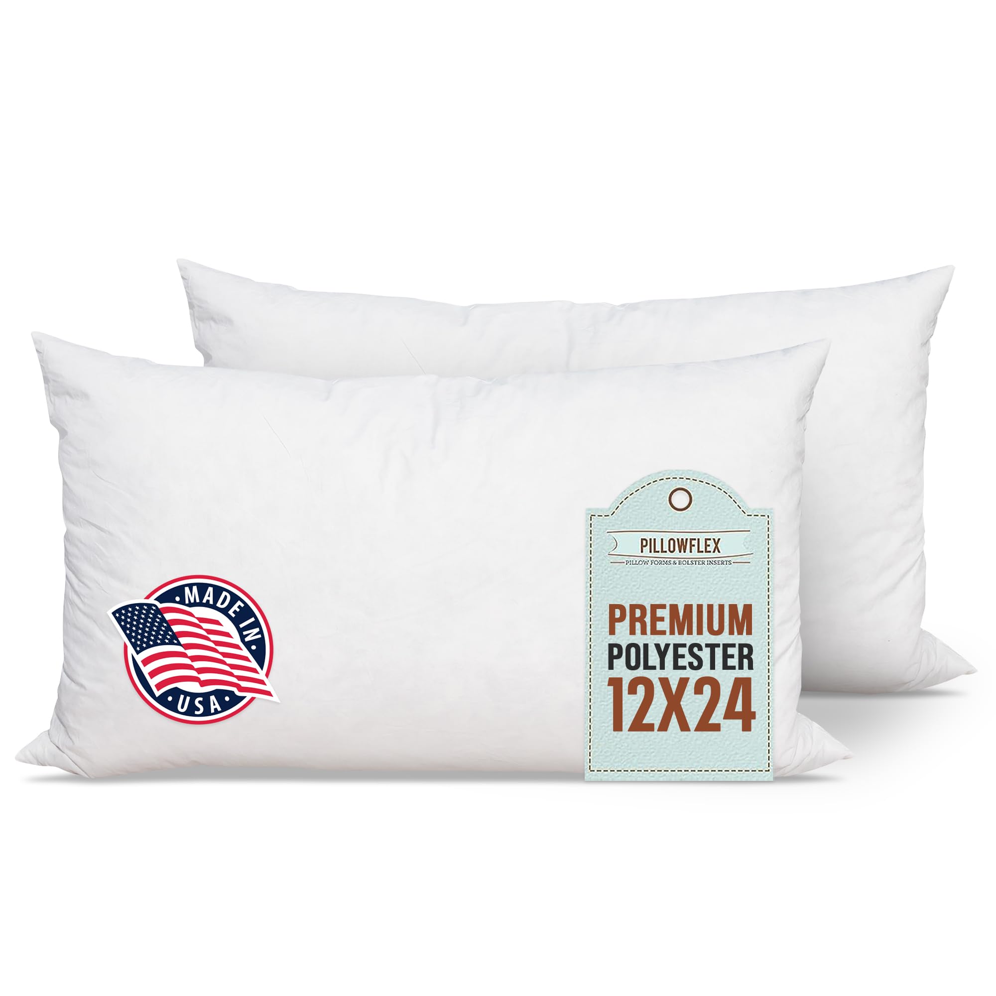 Pillowflex Premium Polyester Pillow Insert 12x24 front view shows plush loft for decorative cushions
