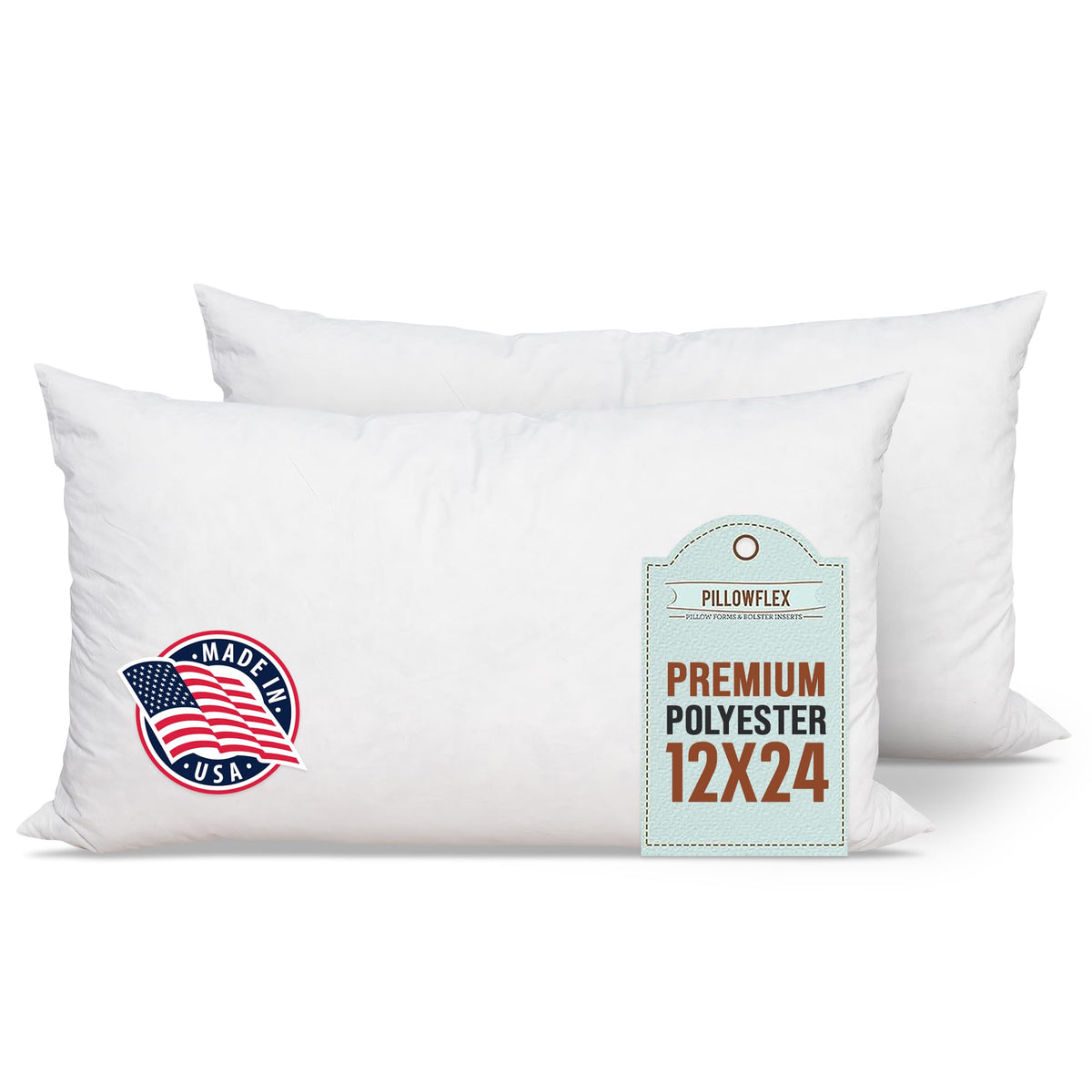 Pillowflex Premium Polyester Pillow Insert 12x24 front view shows plush loft for decorative cushions