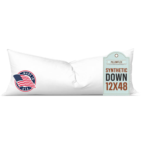 Pillowflex synthetic down pillow insert 12x48 front view showing full plush fill