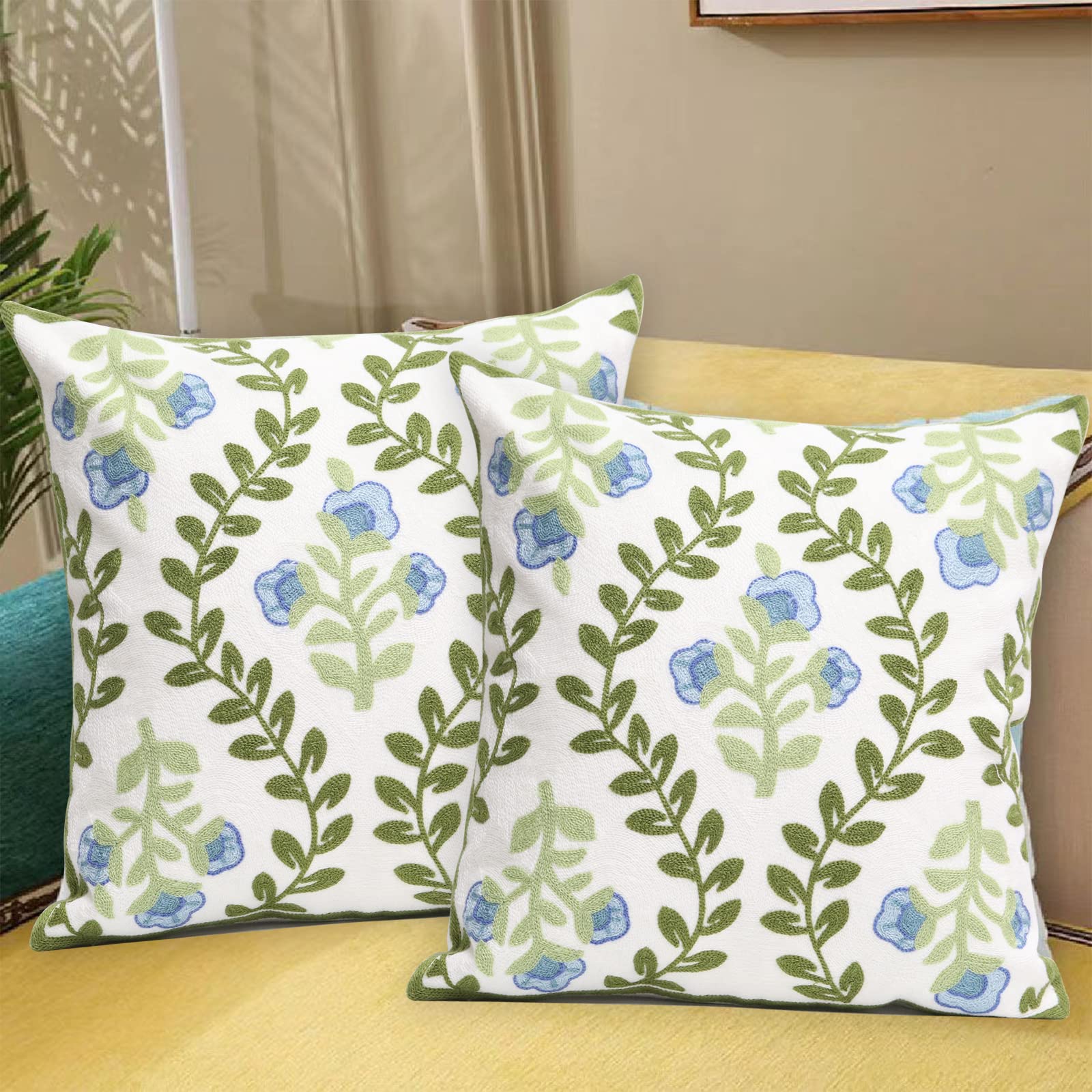 Pilmandu blue floral embroidery adds textured accent to sofas and beds.