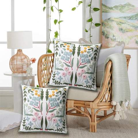 Pilmandu farmhouse pillow cover 18x18 showcases durable cotton canvas and vivid embroidery.