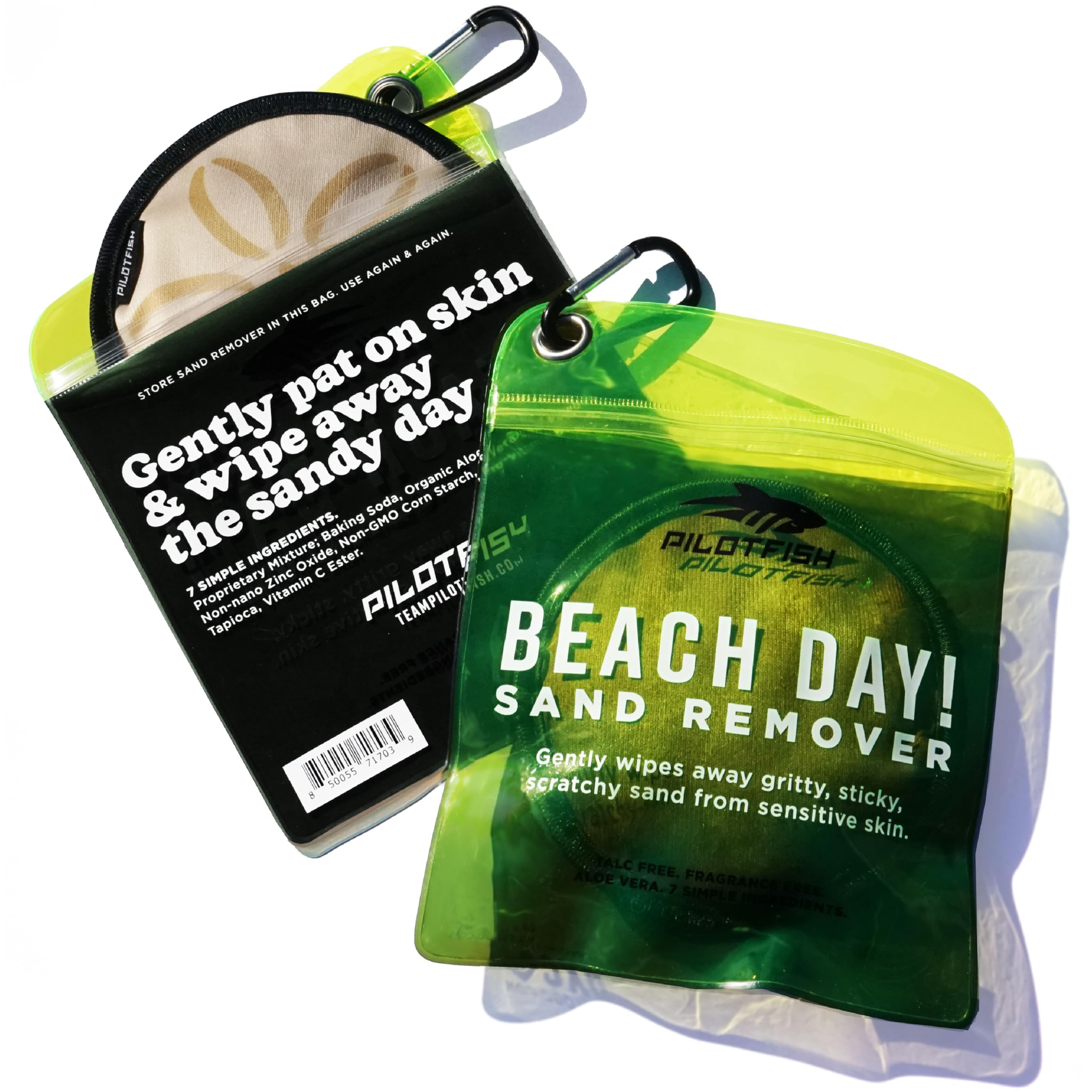 Pilotfish sand remover bag easy wipe for quick sand removal on skin.
