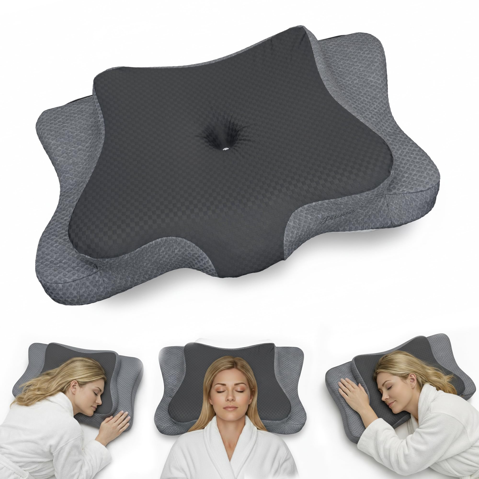 Piluxx ergonomic neck pillow for side sleepers with improved alignment.