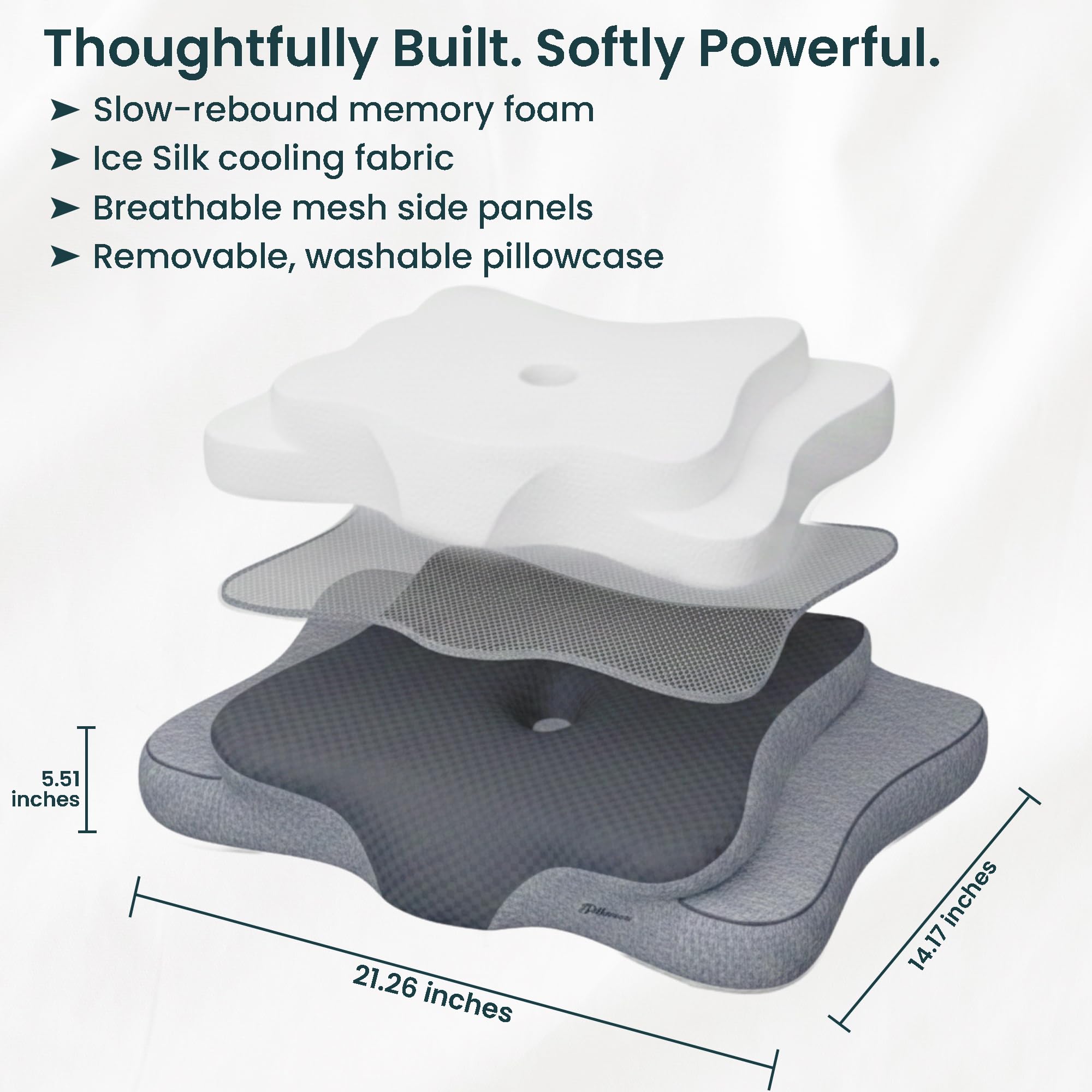 Piluxx pillow for both side and back sleepers supports versatile sleeping positions.