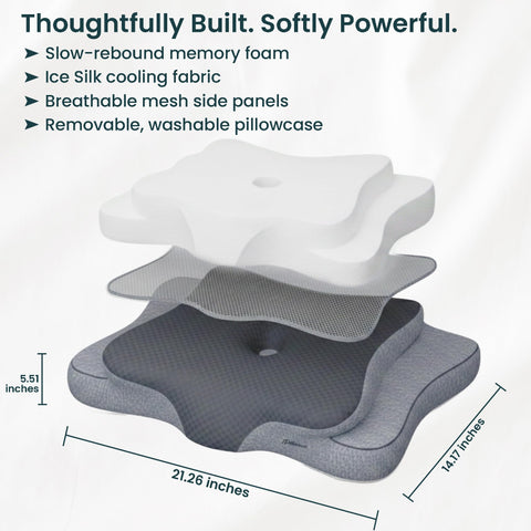 Piluxx pillow for both side and back sleepers supports versatile sleeping positions.