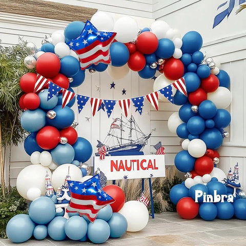 Pinbra double-stuffed royal blue balloons provide fuller decoration.