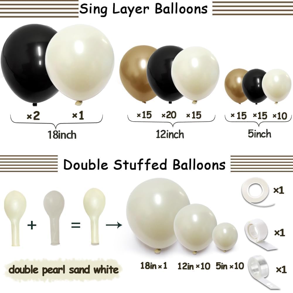 Pinbra pearl sand balloons showcase 18-inch sizes for a luxurious layered look.