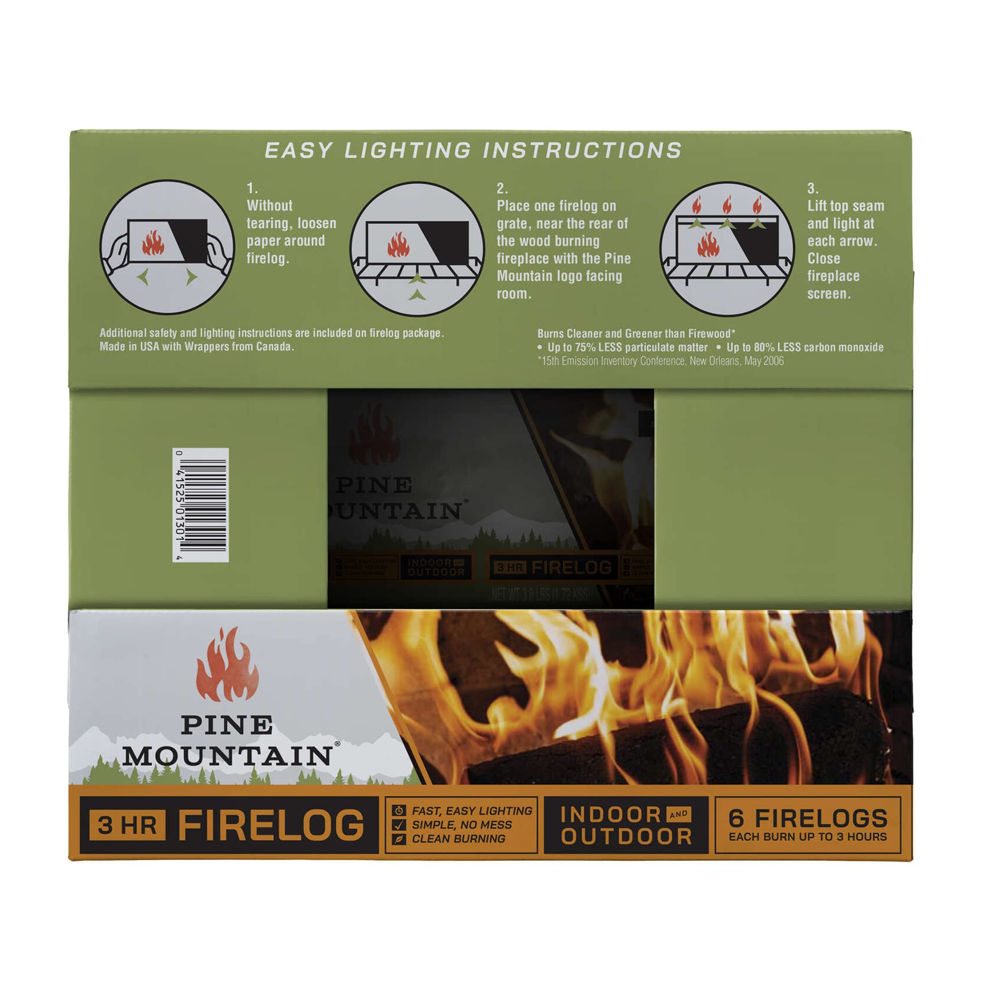 Pine Mountain Firelog made from renewable materials for eco-friendly use.