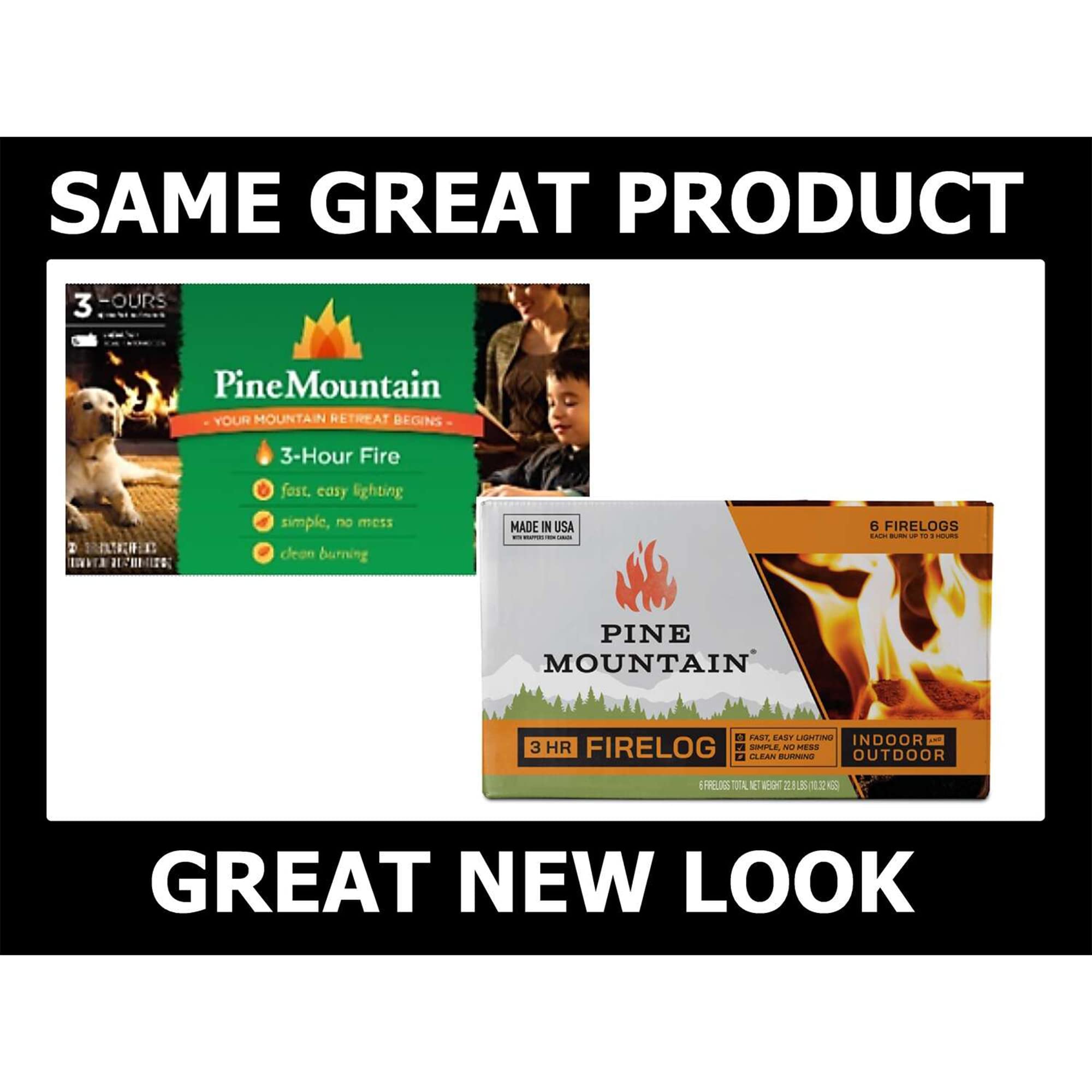 Pine Mountain Firelog suitable for indoor fireplaces and outdoor fire pits.