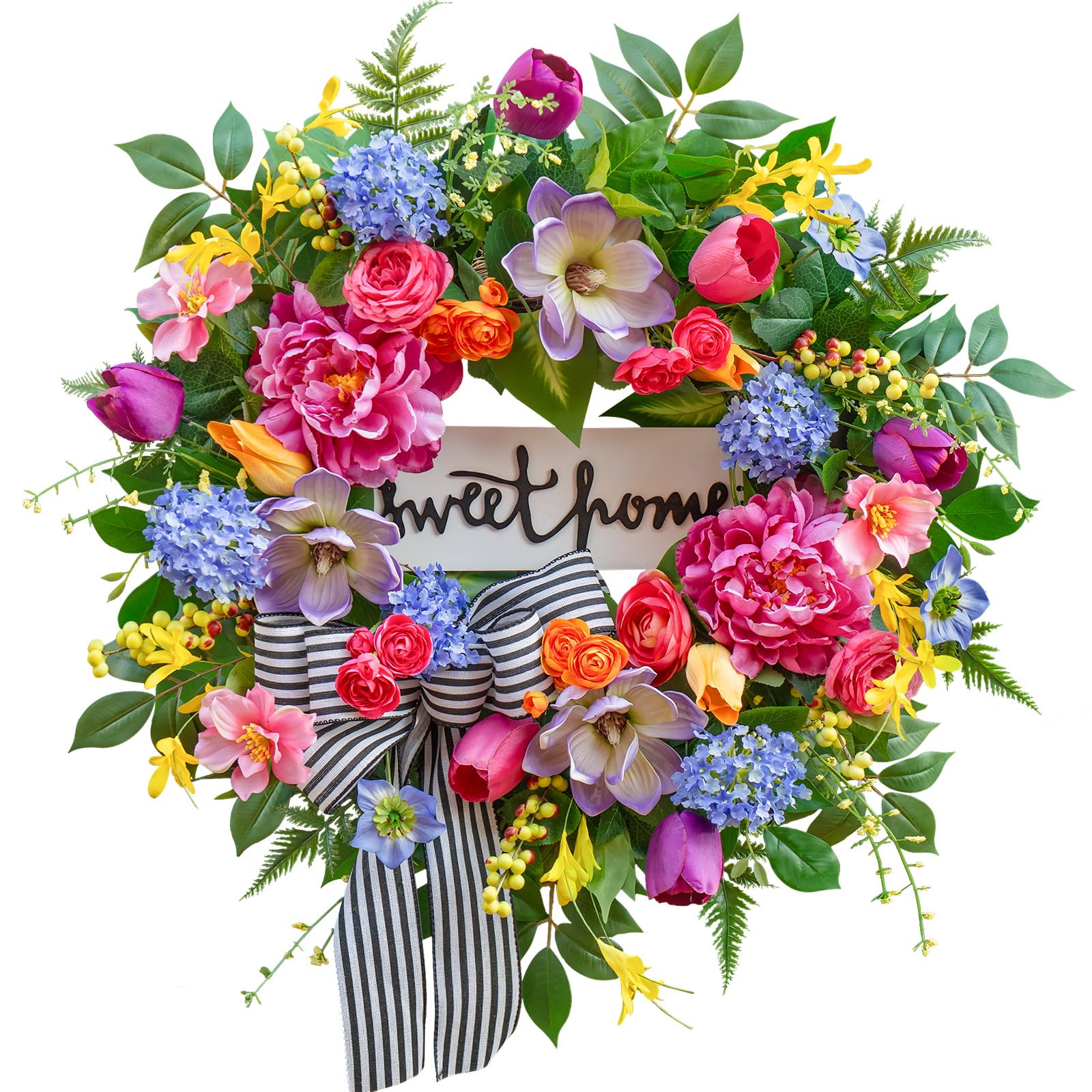 Pinkpuii Spring Wreath durable artificial florals maintain color over seasons.