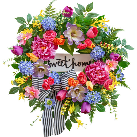 Pinkpuii Spring Wreath durable artificial florals maintain color over seasons.