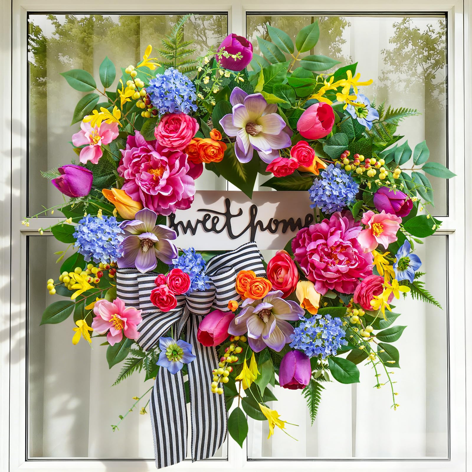 Pinkpuii Spring Wreath 24-inch size fits standard doors.