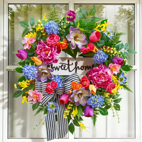 Pinkpuii Spring Wreath 24-inch size fits standard doors.
