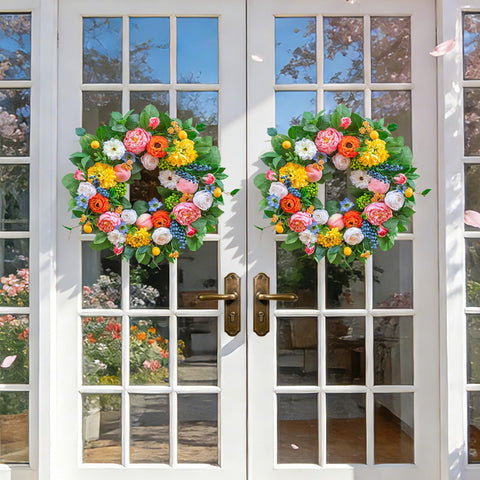 Full, lush wreath made from premium materials for durable indoor or outdoor display.