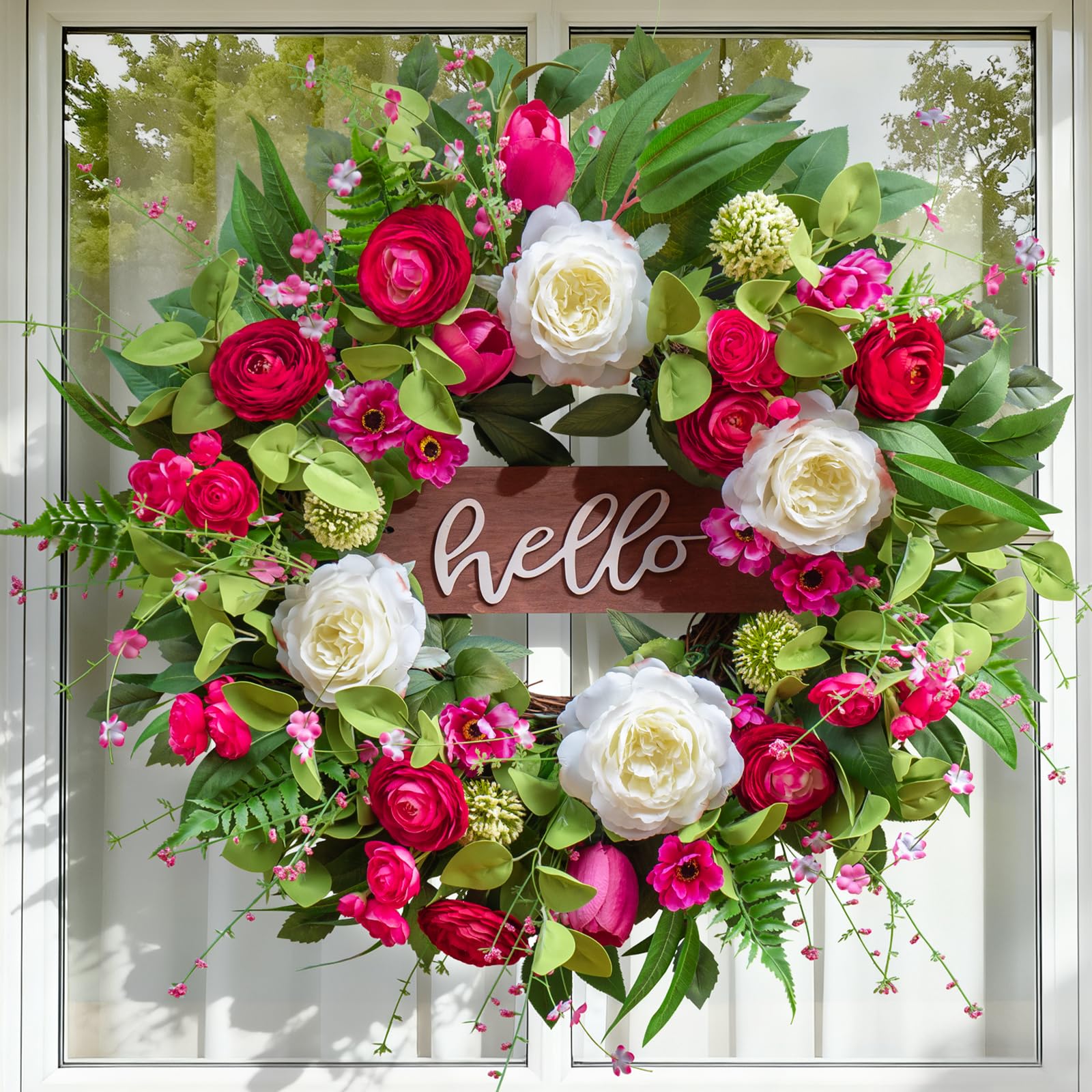 Pinkpuii Spring Wreath greenery base and premium materials, durable outdoor decor.
