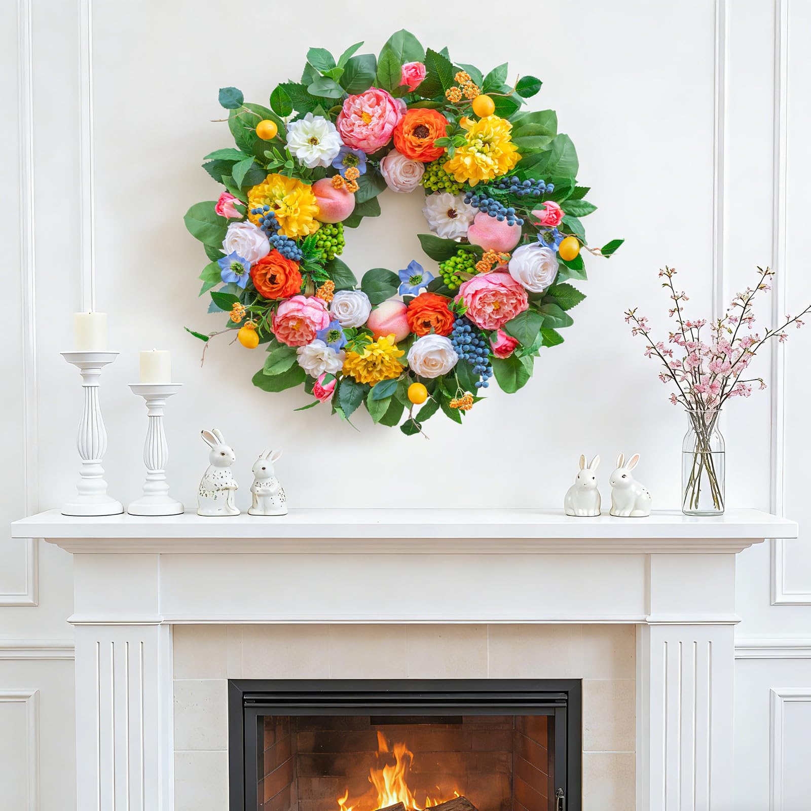 Versatile wreath suitable for doors, mantels, walls, or windows.
