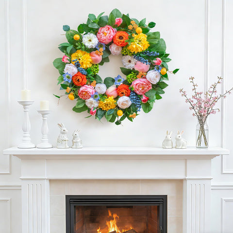 Versatile wreath suitable for doors, mantels, walls, or windows.