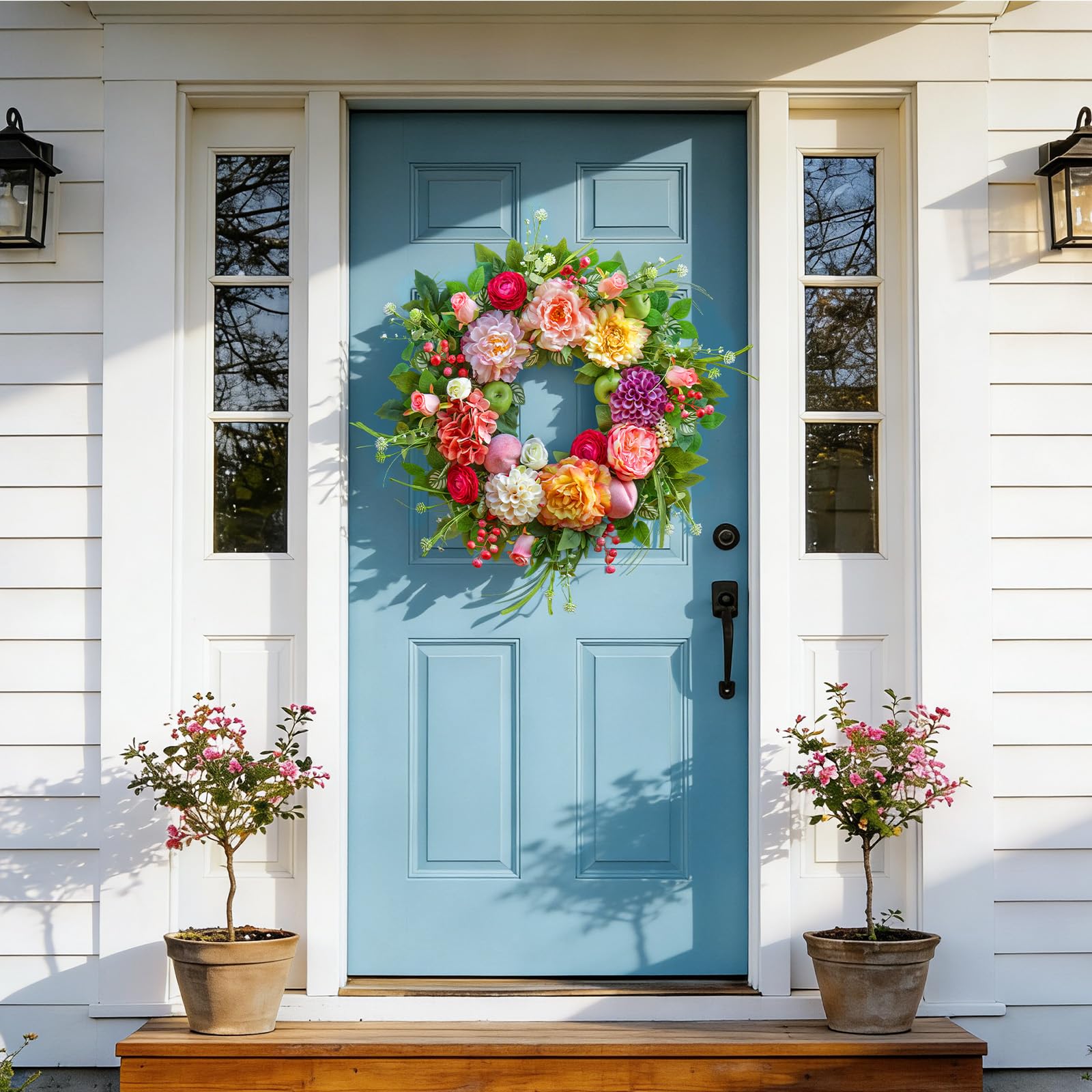 Pinkpuii Spring Wreath peach-style fruit accents in soft seasonal tones
