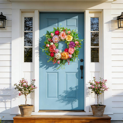Pinkpuii Spring Wreath peach-style fruit accents in soft seasonal tones