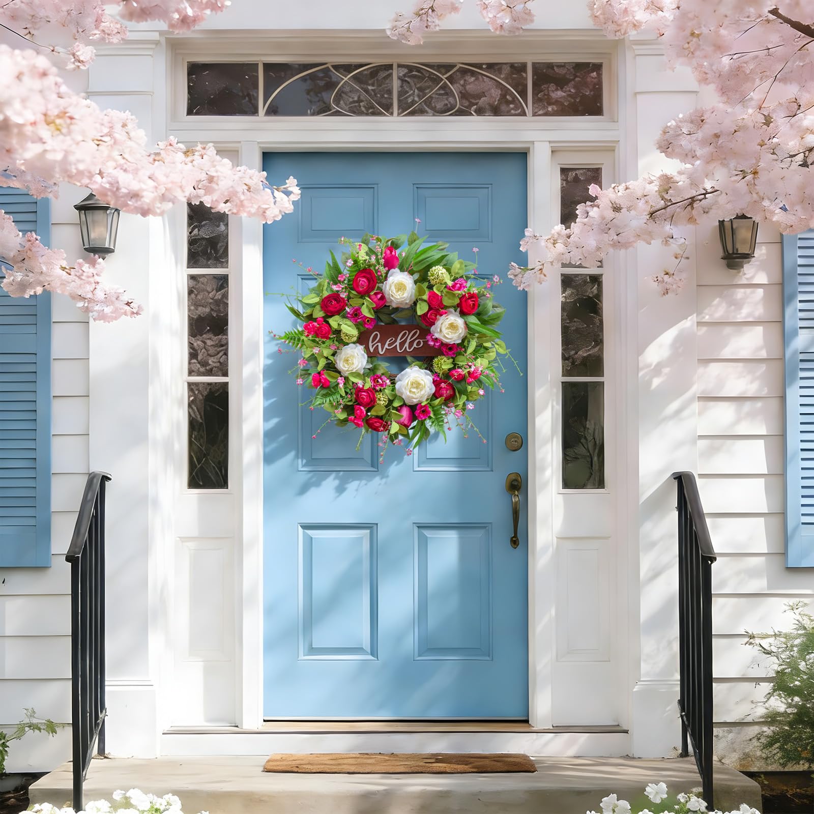 Pinkpuii spring wreath for porch or mantel, versatile seasonal decor.