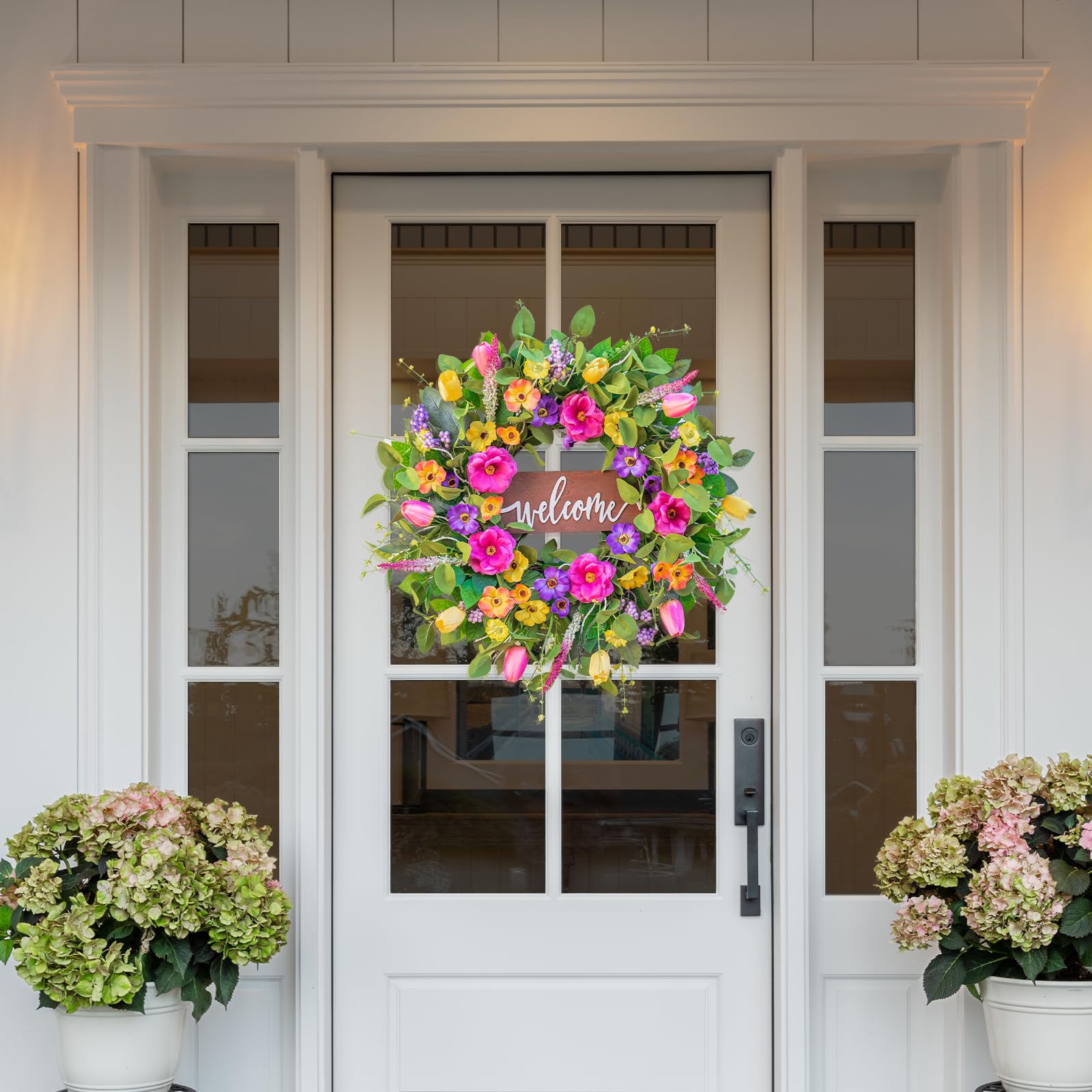 Pinkpuii Summer Wreath outdoors brightening porches and entryways.