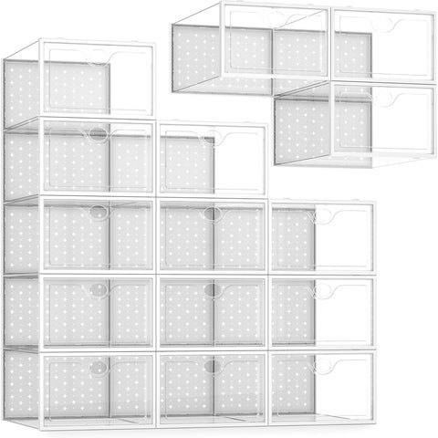 Pinkpum 15-pack xlarge shoe storage box front view with clear door for easy access