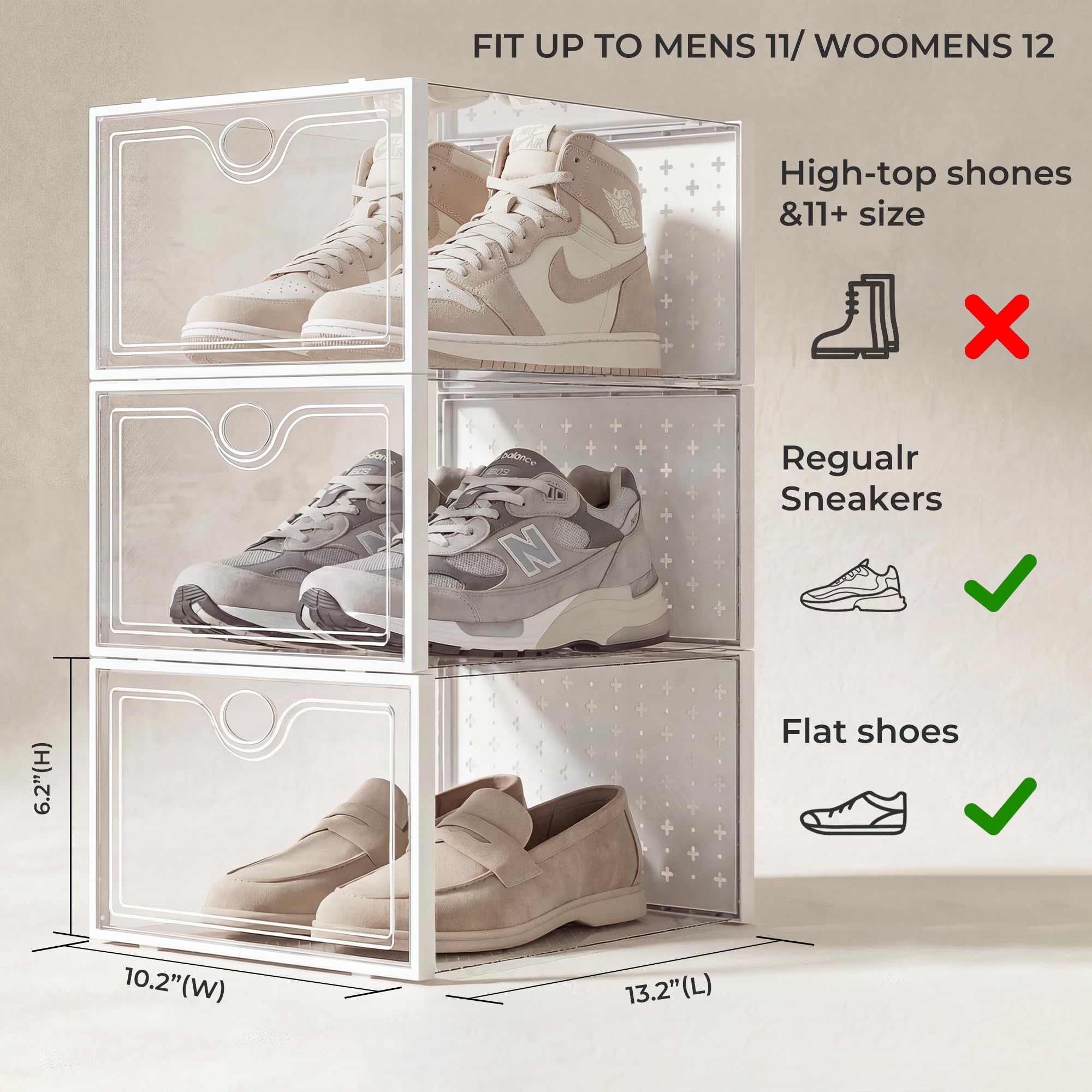 Pinkpum 15-pack xlarge shoe storage box side view showing stackable design