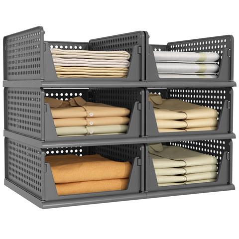 PinkPum 6-pack closet organizers stackable for vertical storage in small spaces.