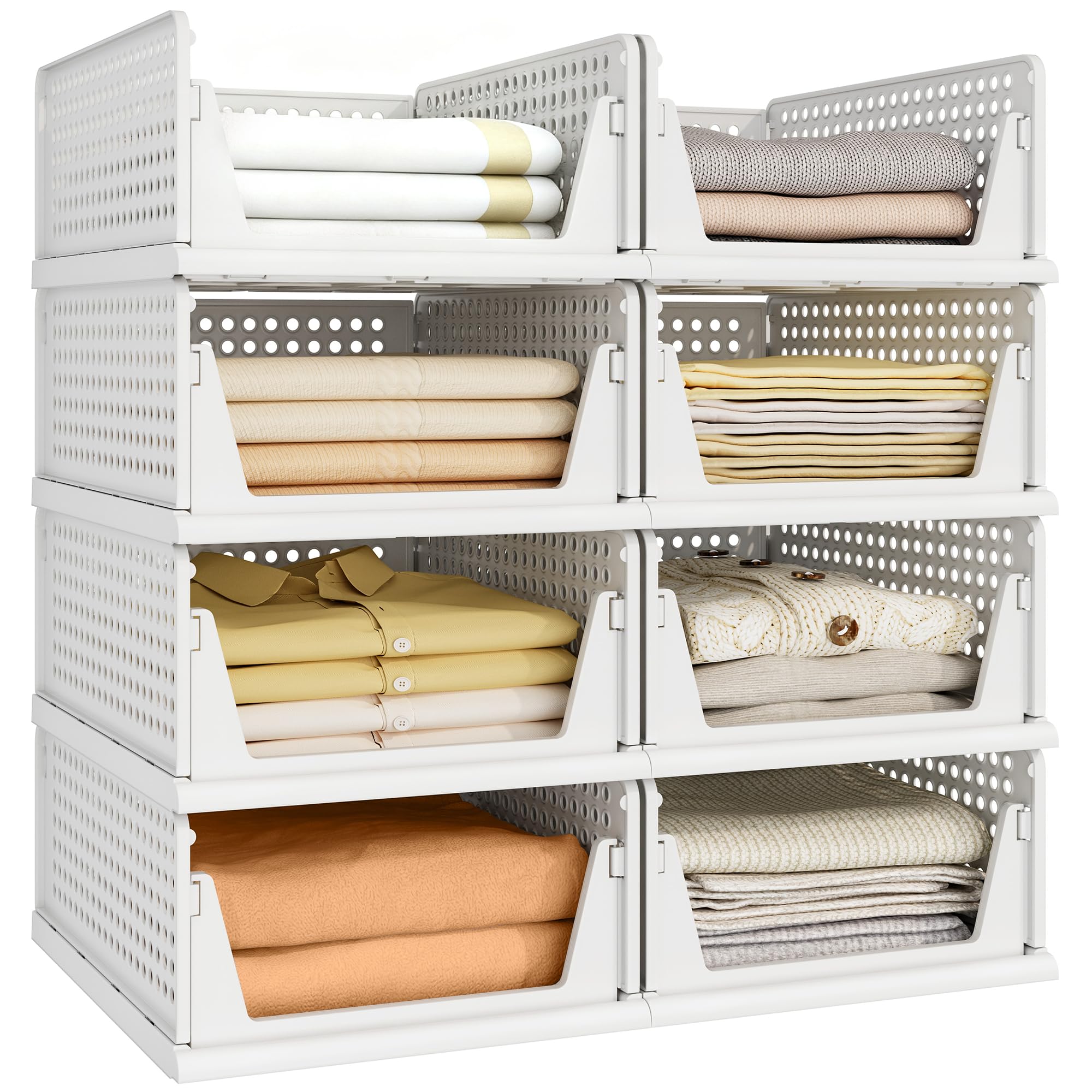 Pinkpum 8 Pack Closet Organizers stackable bin keeps shoes neatly organized.