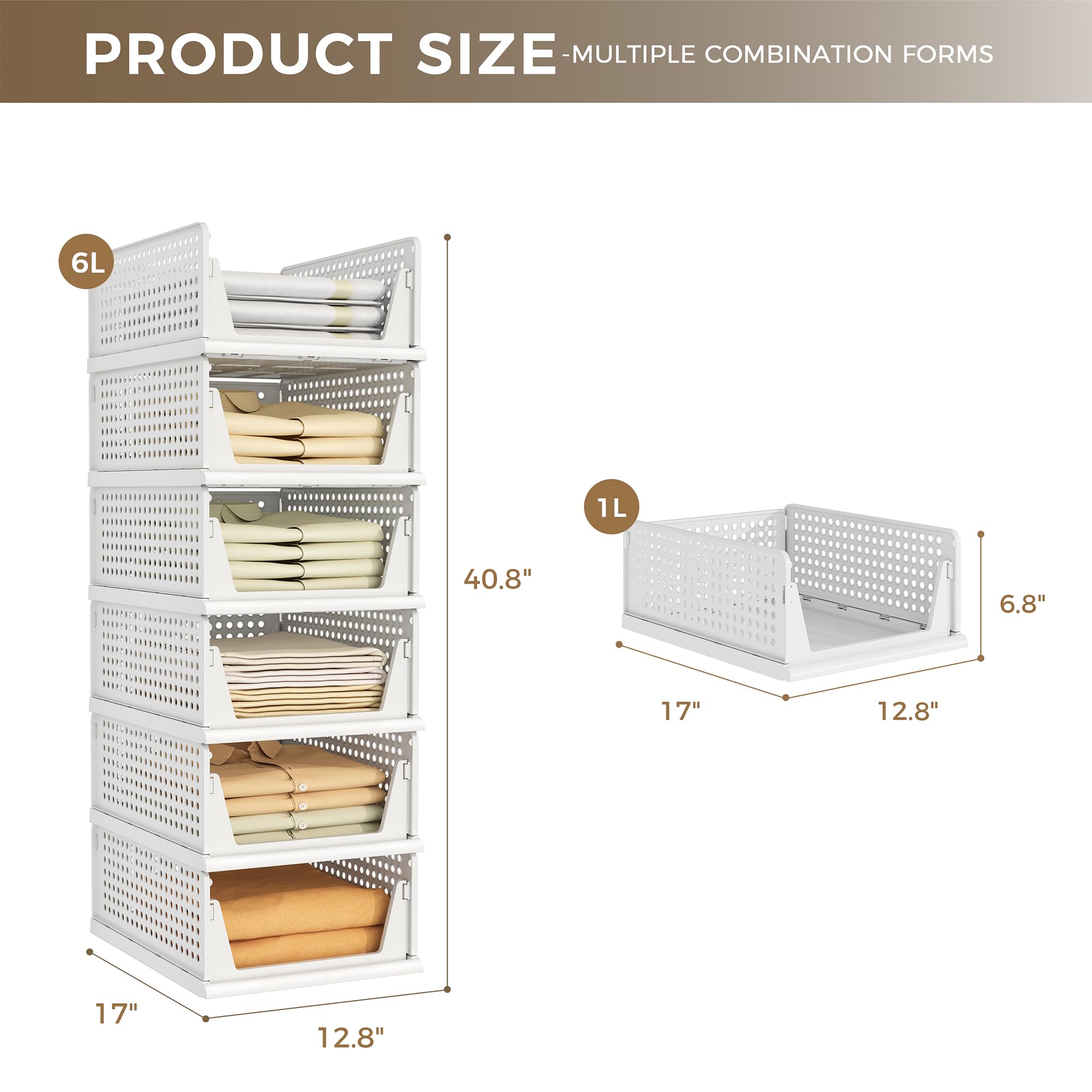 Pinkpum stackable closet organizers show assembled drawers maximizing vertical space.