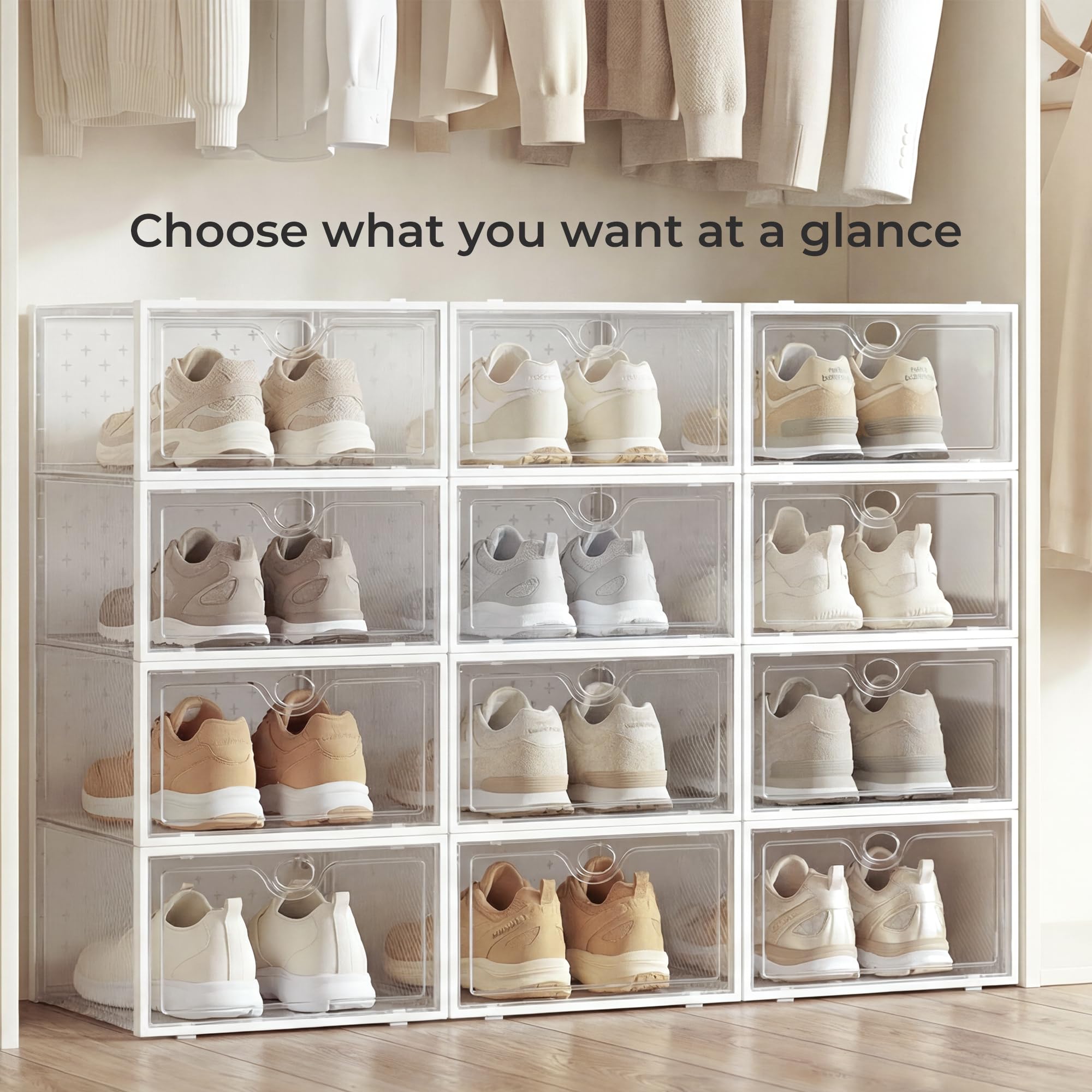Pinkpum dust-proof shoe box setup in a room for tidy storage