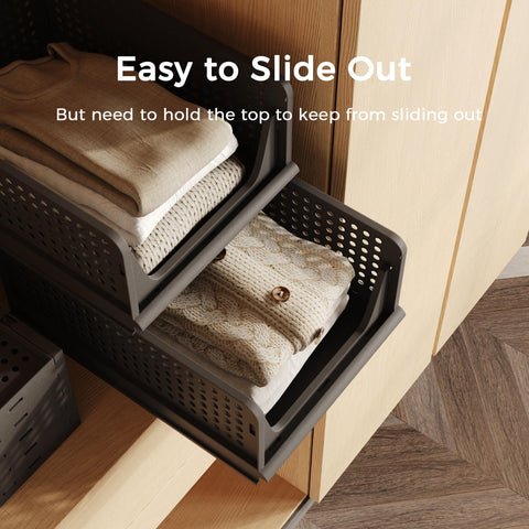 Pinkpum stackable closet organizers in a closet setup maximizing vertical space.